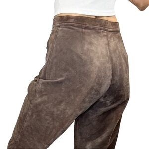 Dalia Collection genuine suede leather brown straight leg high rise pants S